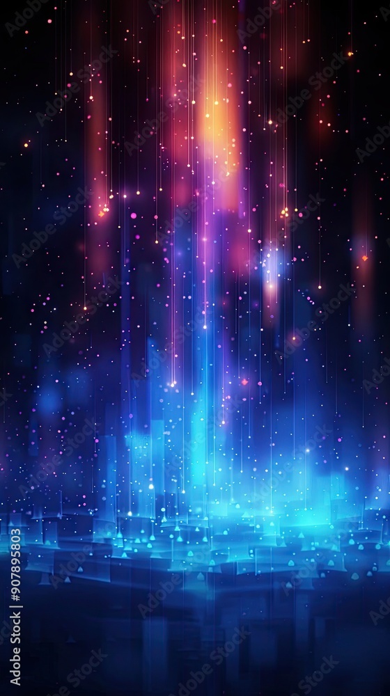 Aufkleber Vibrant Data Visualization of Light Points Against a Dark Background Displaying Horizontal Columns of Color in a Creative Format