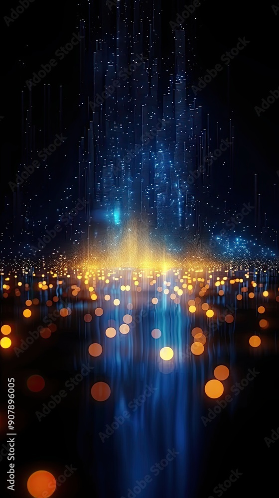 Poster Captivating Display of Light Points Creating a Horizontal Column Against a Dark Background