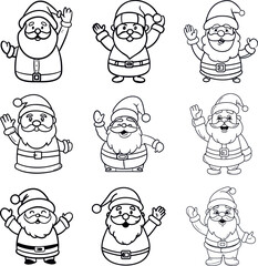 Obraz premium Kawaii Santa Claus Christmas Silhouette Faces for Festive Holiday Art
