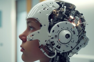 Fototapeta premium Human Brain Integration with AI Robotics