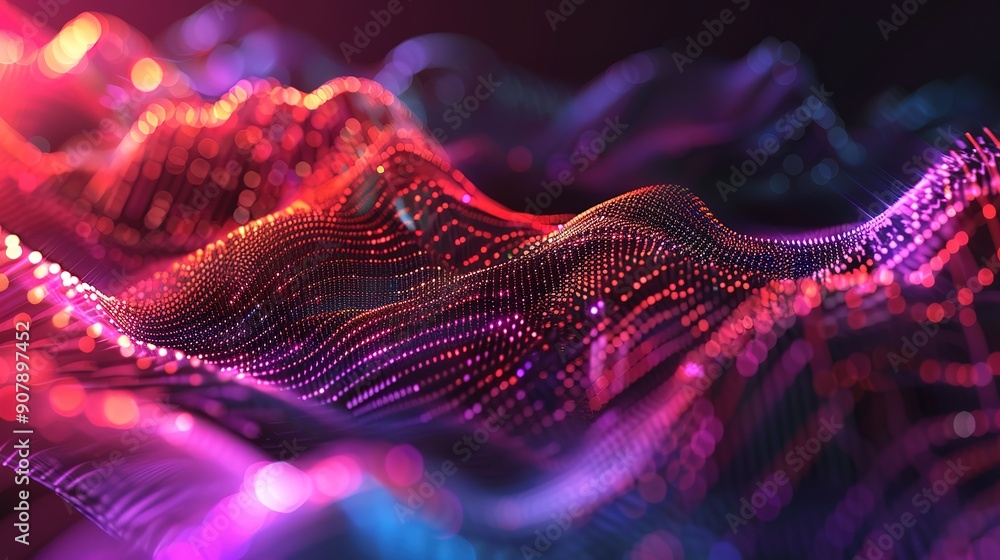 Aufkleber glorious abstract lines wave flow and glowing particles on dark big data and high technology concept