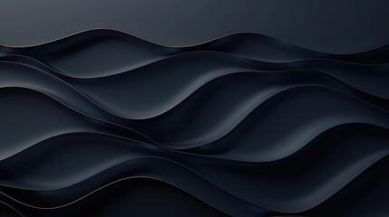 Obraz premium A sleek and modern abstract design featuring dark, flowing waves with subtle golden highlights, creating a smooth and elegant visual effect.