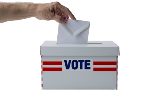 Voter Placing Envelope Into Ballot Box During Election