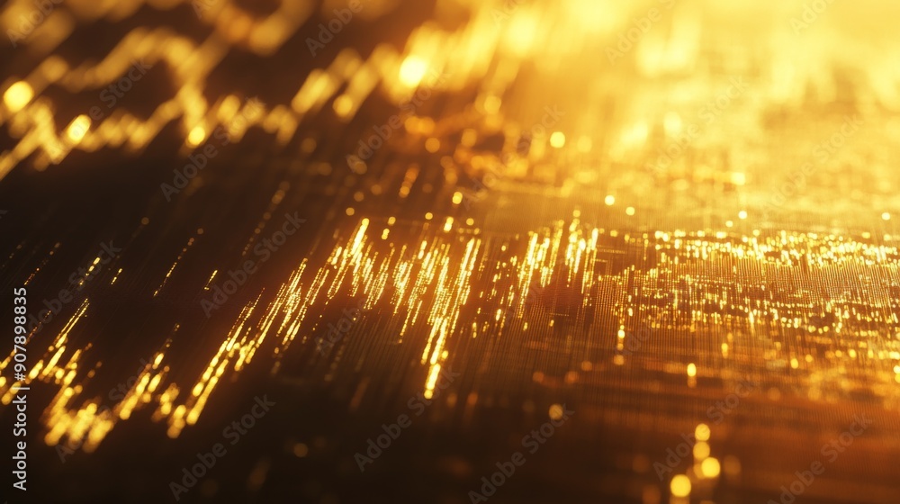 Fototapete zoomed-in shot of a gold graph with candlestick patterns and trend lines.