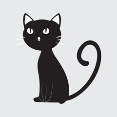 Minimalist Cute Black Cat Vector Illustration, A minimalist vector illustration of a cute black cat with big eyes and a simple design. Perfect for use in graphic projects, product design
