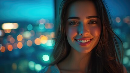 Fototapeta premium Sophisticated Professional with City Lights Backdrop
