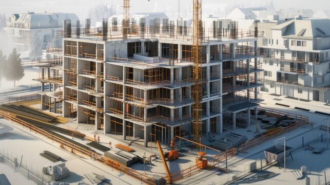 Generate a photo realistic image of a construction project displaying a revision of project budgets with updated financial charts and cost breakdowns - Powered by Adobe