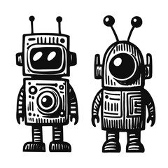 two robot toys cartoon sketch set
