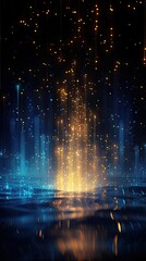 Dynamic Data Visualization Displaying Light Points Against a Dark Background in a Futuristic Setting