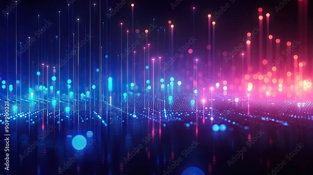 Poster Visual Representation of Vibrant Light Patterns Against a Dark Background