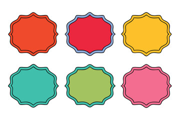 Six Colorful Blank Decorative Frames with Black Outline