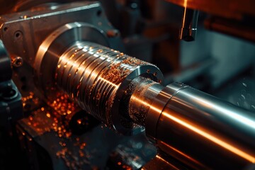Detailed View of Metal Turning Process on Lathe
