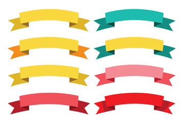 Set of Colorful Blank Curved Ribbons with Pointed Tails