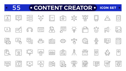 Content creator icon set. Modern thin line style of love social media related icons: passion, creator, celebrity, and more. Pictograms and infographics for mobile