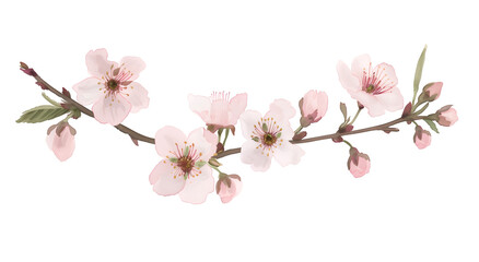 Naklejka premium Watercolor Illustration of a Delicate Cherry Blossom Branch with Soft Pink Flowers