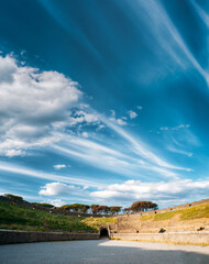 Pompeii, Italy. View Of Amphitheatre Of Pompeii In Sunny Day