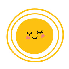 Kawaii happy smiling sun isolated on white background, flat simple vector illustration. Cute summer sunshine emoji, doodle style icon 