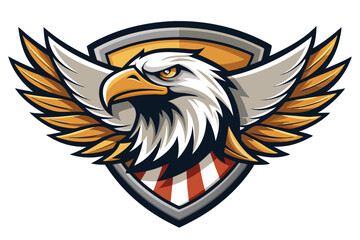 American Bald Eagle Mascot with Shield and Wings