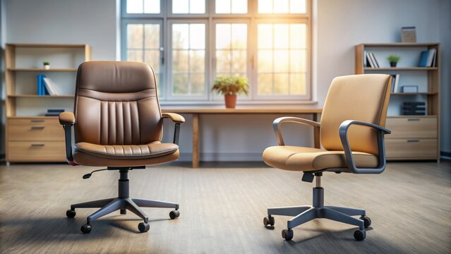 Empty school office chair sits opposite a vacant counselor's seat, conveying a safe space for open conversation about mental wellness and emotional support.