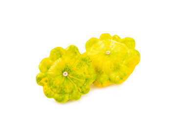 Pattypan zucchini isolated on white background. squash. Fresh organic pattypan squashes on...