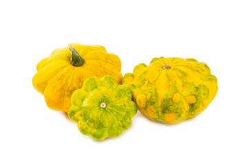 Pattypan zucchini isolated on white background. squash. Fresh organic pattypan squashes on...