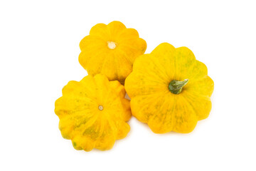 Pattypan zucchini isolated on white background. squash. Fresh organic pattypan squashes on...