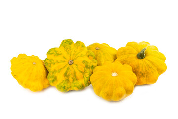 Pattypan zucchini isolated on white background. squash. Fresh organic pattypan squashes on...