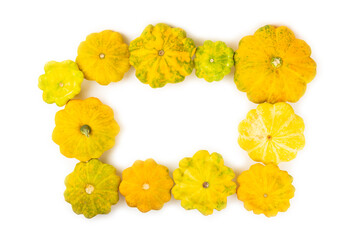Pattypan zucchini isolated on white background. squash. Fresh organic pattypan squashes on...