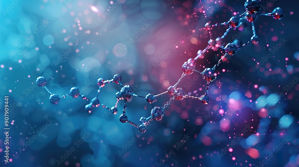 Poster amazing abstract biotechnology innovation, dynamic digital background with molecular structures
