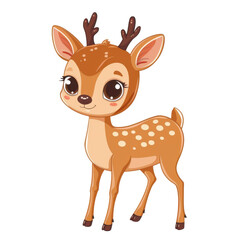 Obraz premium A cute cartoon deer with big eyes and antlers, perfect for children's illustrations or nature-themed designs. Isolated on transparent background.