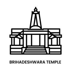 Brihadeshwara Temple, Thanjavur, Tamil Nadu, India. Minimalist line art icon, a historical landmark for web, mobile apps and UI.