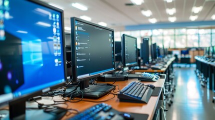 Row of Computers in a Modern Office