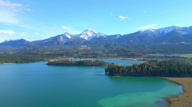 Beautiful Lake Faak in Austria also called Faaker See - aerial view - travel photography