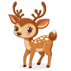 Fototapeta premium Cute cartoon deer with antlers, big eyes, and spots, perfect for children's illustrations and whimsical designs. Isolated on transparent background.