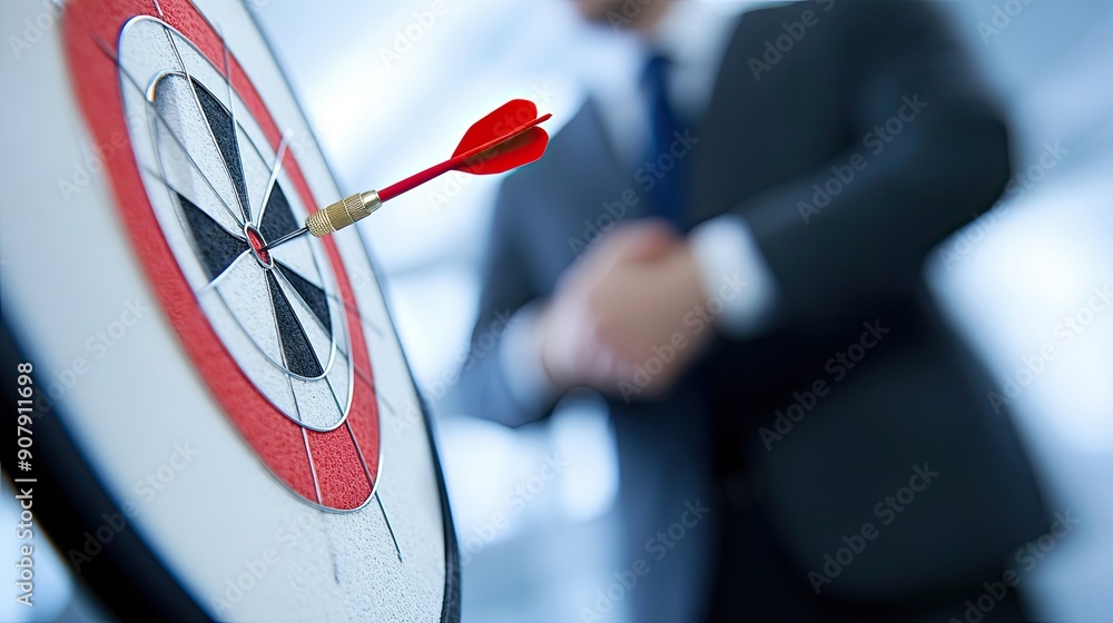 Poster dart stuck on target with stock market background