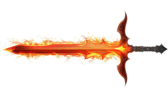 Fototapeta Dynamic image of a fiery sword with a blazing aura, symbolizing power and fantasy. Perfect for fantasy art and game design. Isolated on transparent background.
