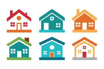 Six Colorful House Icons with Various Designs