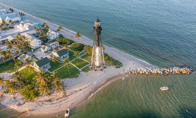 Hillsboro Lighthouse aerial view angle 3, Hillsboro Beach Florida, USA : Established in 1907 this is one of about 30 lighthouses in the state of Florida.
