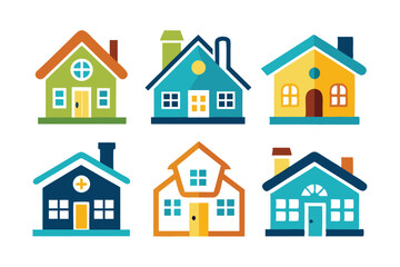 Fototapeta premium Set of six colorful cartoon houses with different designs