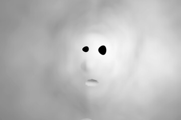 Spooky scary Halloween white ghost, horror mask. 3D render illustration.