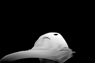 Spooky scary Halloween white ghost, horror mask. 3D render illustration.