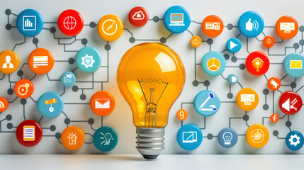 Innovation Concept with Light Bulb and Network Icons..