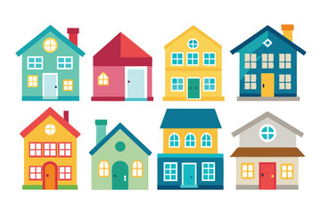 Fototapeta premium Colorful Cartoon Houses with Various Architectural Styles