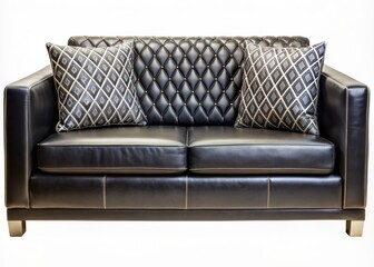 Fototapeta premium Luxurious black leather couch with subtle black and white geometric pattern adds sophistication and elegance to any modern living room interior decoration.