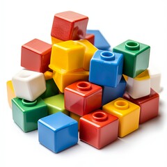 Fototapeta premium Colorful Building Blocks Scattered on White Background