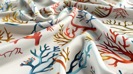 Draped Fabric with Vibrant Coral Reef Inspired Pattern and Folds