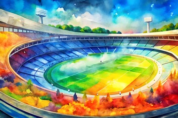 Football or cricket stadium line drawing illustration. Soccer stadium sketch vector.