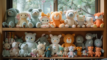 Obraz premium An assortment of plush toys arranged in a cozy corner, creating a welcoming and comforting space for children.
