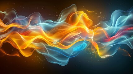 Obraz premium beautiful abstract and colorful fluid flow background, main colors are yellow and blue on dark background 