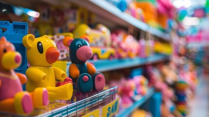 Colorful Toys On Shelf.